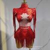 Body Elástico com Franjas de Diamante Brilhante Multicor Traje de Palco para Dança Latina Fantasia de Performance para DJ Cantor Dançarino Cosplay