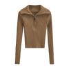 Suéter pullover con cuello solapa y media cremallera para mujer, estilo 'hot girl' americano, nuevo para otoño e invierno 2023, ajuste slim, manga larga interior