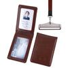 Fabricantes de fuentes, estuche de cuero genuino para permiso de trabajo, estuche de cuero con imán para certificado, estuche protector para tarjeta de trabajo, insignia, licencia de tarjeta de trabajo