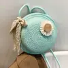 Bolsa Têxtil Tecida à Mão Nova Moda Design de Nicho Bolsa Tecida de Palha Versátil Bolsa Transversal Pequena Redonda Quente Transfronteiriça