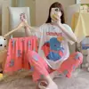 Pijama transfronteiriço de verão feminino conjunto de três peças de seda de leite desenho animado comércio exterior roupa de casa manga curta calça comprida estilo fofo