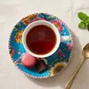 Nuevo juego de taza y platillo de café de estilo europeo de lujo ligero con temática de flores y pájaros para el té de la tarde, exquisito y elegante con asa, estilo ins