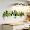 Estante de acuarela transfronterizo planta en maceta calcomanía de pared planta verde colgante nórdico calcomanía de PVC removible decoración de pared