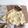 Roupa íntima base com capuz em veludo mousse infantil, para meninos e meninas, outono e inverno, manga longa, quente, camiseta de moletom bordada