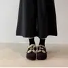 Chinelos Birkenstock Retro com Fivela Dupla e Sola Grossa Femininos 2026 Novos Slip-on Preguiçosos Meio Chinelos Fechados Antiderrapantes com Plus Veludo