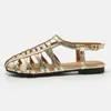 Sandalias Planas Romanas Tejidas a Mano Estilo Retro Punta Abierta Correa Única Versátiles para Viajes Diarios Calzado de Mujer 7006-5
