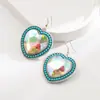 Pendientes Nuevos de Moda Transfronterizos Heming Jewelry Aleación Retro Diamante Incrustado Colgante de Corazón Turquesa Pendientes de Fiesta para Mujer