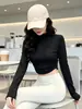 Camiseta de Manga Larga Corta para Mujer Otoño Invierno Sexy con Corte en la Cintura Ajustada Top de Chica Caliente Capa Interior Camisa de Cuello Semi-Alto