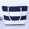 Nova Bolsa Versátil Ultra-Simples de Corda de Cânhamo Grossa Moda Bolsa de Lona Bolsa de Ombro Patchwork Listrada de Praia Bolsa Ecológica