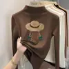 Camiseta de manga comprida com gola alta para meninas, camada base com forro de fleece, novo estilo outono/inverno 2026, top casual infantil com forro de fleece