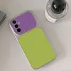 Funda bicolor morado-verde adecuada para Samsung S26, S24 Ultra con ventana de visualización grande, S25 Ultra en piel de cordero