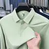 Camisa Polo delgada de manga larga de seda helada para hombre, adecuada para primavera y otoño, casual y versátil, elástica, resistente a las arrugas, no necesita planchado, adecuada para hombres de mediana edad