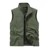 Nuevo chaleco ligero multi-bolsillos para hombre de primavera y otoño para exteriores, nueva chaqueta chaleco casual de color liso con cuello alto