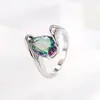 Anel de Topázio Arco-Íris Transfronteiriço Anel de Pedra Preciosa Feminino em Forma de Gota Joias de Diamante Mosan de Luxo Leve Nicho INS