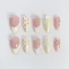 30 Piezas de Uñas Portátiles Estilo Europeo y Americano en Amarillo Suave con Puntos, Moño Francés, Uñas Postizas Forma Almendra, Puntas de Uñas Portátiles para Manicura