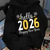 Moletom com Capuz Estampado de Ano Novo 2026 Masculino - Design com Números Dourados 2026 & Feliz Ano Novo, Cinza