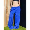 Pantalones casuales estilo retro americano con remaches y estampado de letras, streetwear unisex, pantalones de chándal holgados de pierna ancha