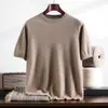 Suéter de manga corta 100% cachemira pura para hombre, cuello redondo, tejido liso, corte holgado, casual, para hombres jóvenes y de mediana edad, nuevo estilo de otoño