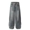 Jeans de mezclilla lavada retro americano, unisex, colección primavera/otoño, diseño moderno, corte holgado, pierna ancha, pierna recta, pantalones largos