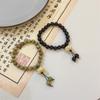 Estilo cool pulseira de contas redondas de sândalo verde retrô com círculo único de Lótus feminina nicho Wenwan Buda casal mão de madeira