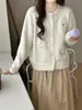 Cárdigan de Punto Floral Tridimensional para Mujer Ambiente de Año Nuevo Otoño e Invierno 2025 Nuevo Diseño Suéter Abrigo Redondo de Cuello Tendencia