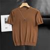 Dropshipping Xiaohongshu Verano Camiseta de Punto Transpirable para Hombre con Patrón de Diamantes Manga Corta Corte Ajustado Cuello Redondo Media Manga Ropa para Hombre