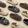 Pantuflas de Algodón Peludo Retro Hamuding para Mujer, Ropa de Casa de Invierno, Felpa Plus Cálida, Suela Gruesa, Antideslizantes, Punta Cerrada, Pantuflas Peludas, Zapatos para Exteriores