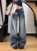 Jeans Blancos de Mezclilla Desgastados Estilo Retro Americano Tallas Grandes para Mujer, Diseño Primavera/Verano, Cintura Alta, Adelgazantes, Pantalones Anchos de Pierna Recta