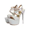 Sandalias de color liso, talla grande, para exportación, sandalias de verano para mujer con punta abierta, plataforma impermeable y tacones ultraltos, zapatos transfronterizos para mujer con tacón fino y cierre de hebilla