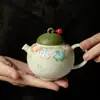 Bule de Cerâmica para Chá Doméstico Tang e Song, Mandarim Verde Pequeno Pintado à Mão Ilha de Flores com Filtro de Furo Esférico, Conjunto de Chá Kung Fu Estilo Antigo, Bule Perfeito