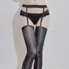 Meias 8D Brilhantes com Suspensório Personalidade Sexy Estilo Puro Desejo Ultra-Finas Transparentes Meias Refletivas para Melhorar o Humor para Mulheres