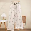 Pantalones de Pijama de Algodón Perlado para Mujer Verano Nuevo Dibujos Animados Pantalones para Casa Delgados para Usar en Exterior Pantalones Antimosquitos Talla Grande Sueltos Pantalones Largos