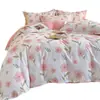 Suave juego de ropa de cama de lujo con estampado floral rosa, tela cepillada de doble cara engrosada, fresco y dulce, adecuado para todas las estaciones en el dormitorio