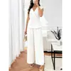 Conjunto de Moda Verão 2026 Europeu e Americano Amazon Feminino Cor Sólida Decote V com Calça Wide Leg