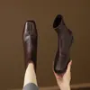 Novas botinhas de tornozelo simples e elegantes estilo francês com salto grosso de 3 cm, cano justo com forro de camada única ou veludo, botas de moda macias e confortáveis
