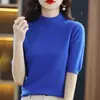 Camisa básica de punto a la moda, versátil para primavera y otoño, nuevo top ajustado de cinco mangas, cuello medio holgado, estilo de mujer de manga media
