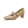 Salto Alto de Couro Macio Estilo Coreano Feminino 2026 Novo Confortável Com Saia Mary Jane Sapatos Femininos Boca Rasa Trabalho Salto Bloco Sapatos Individuais Femininos