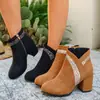 Comercio exterior transfronterizo, botines de tacón grueso para mujer de talla grande, nueva colección otoño/invierno 2026, estilo europeo y americano, botines de moda con lentejuelas y cremallera lateral