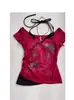 Estilo Wasteland Retro Cuello Halter Diseño Falso de Dos Piezas Camiseta de Manga Corta Top Corto de Verano Vintage