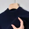 Tricô Preto Gola Alta Meia Outono para Homens Estilo Hong Kong Cor Sólida Casual Quente Alto Padrão Estilo Preguiçoso Tricô