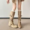 Encuentro Cercano Temporada 2026 Nuevo Estilo Botas de Caña Alta con Tacón Grueso para Aumentar la Altura Mujeres Tallas Grandes Piernas Gruesas Adelgazantes Botas Largas Botas de Vaquero Occidentales