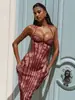 Vestido de Noche de Longitud Media con Escote Halter en V, Encaje, Ballenas en la Cintura para Ceñir, Malla Transparente con Rayas Verticales, Moldeador Corporal, Ajustado a la Cadera