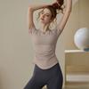Ropa de yoga con traje de esterilla de pecho para mujer, de verano, para pilates, deportiva de alta gama, de manga corta, profesional, para correr y fitness.