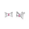 Pendientes de Plata Pura S925 Pendientes Rosas de Belleza Barbie con Lazo Joyería para Orejas de Estudiante Mejor Amiga Venta al por Mayor