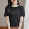 Nueva camiseta de manga corta con botones y cuello redondo estilo chino para mujer, color liso de verano, talla grande, corte holgado, adelgazante, top moderno