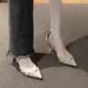 Sandalias Baotou para Mujer Tacón Medio 2025 Nuevo Primavera y Verano Punta Afilada Hueco Correa con Hebilla Elegantes Tacones Altos de Aguja