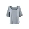Top Holgado de Manga Larga con Protección Solar y Hombros Descubiertos para Mujer 2026, Nueva Camiseta de Verano de Tencel con Cuello en U y Manga Corta con Diseño de un Hombro