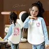 Roupas Infantis Femininas para Primavera e Outono Novo Estilo Coreano Bainha Curva Blusa de Manga Longa Color Block Moda Slim Fit