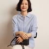 Cachmir Otoño e Invierno 2024 Nuevo para Mujer Camisa de Cachemir con Rayas Verticales y Cuello Polo Suéter de Punto de Manga Larga Holgado