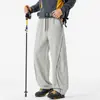 Pantalones casuales nuevos de otoño con cordón en la cintura elástica, pierna ancha, corte relajado, talla grande, pierna recta, pantalones largos modernos para exteriores para hombre